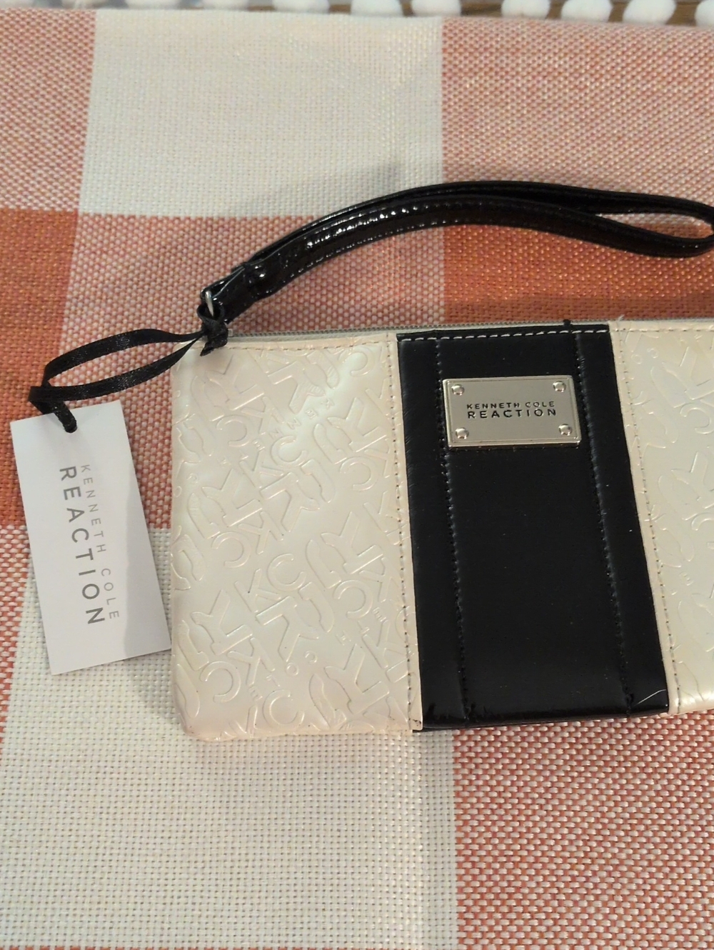 Kenneth Cole Reaction Cream and Black Patent Wristlet Clutch